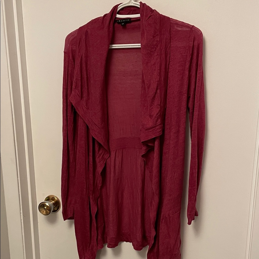 Women’s Theory Mulberry Colour Linen Blend Open Cardigan Size Small